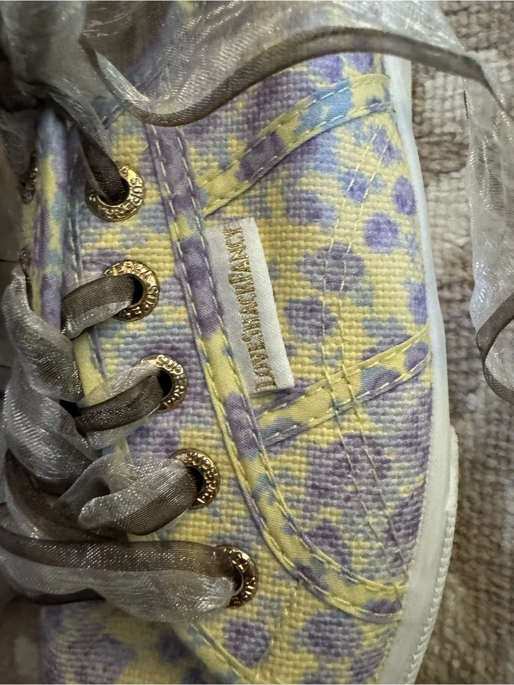 LoveShackFancy Pastel Yellow & Lavender Platform Sneaker with Sheer Ribbon